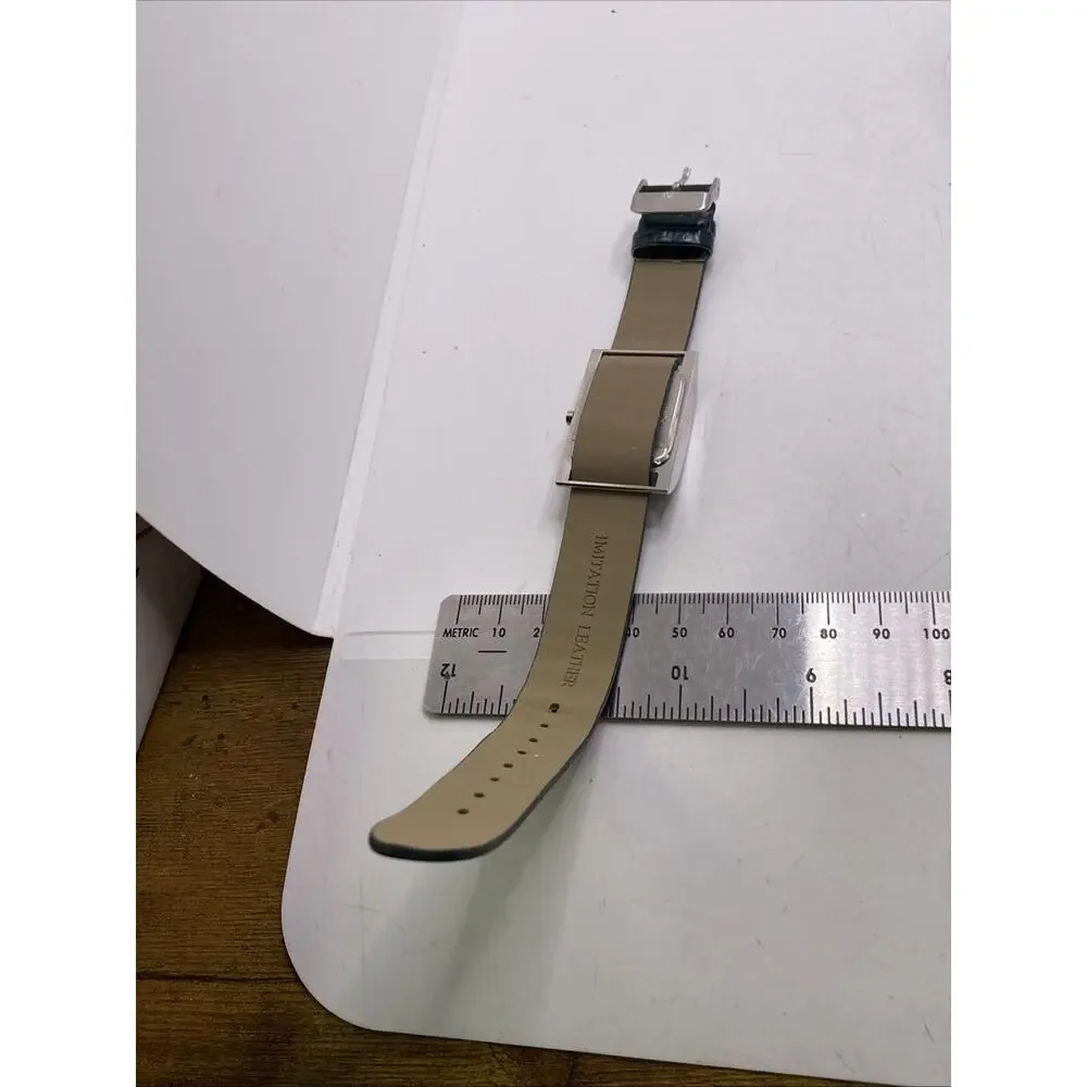 Womens Silver Rectangle Green Watch Works New Battery